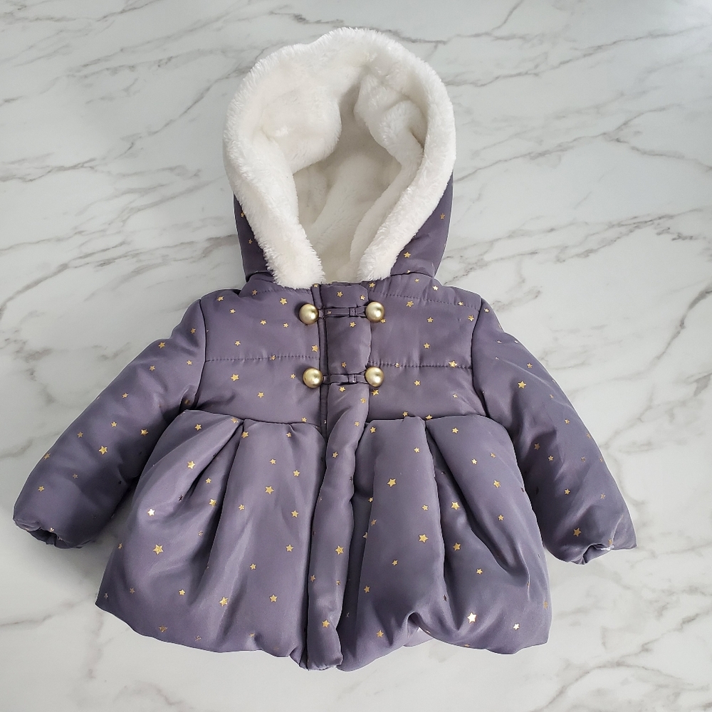 Cynthia Rowley Baby Girl's Gray Peplum Jacket Gold Accents 3-6M EUC Hooded Cute!